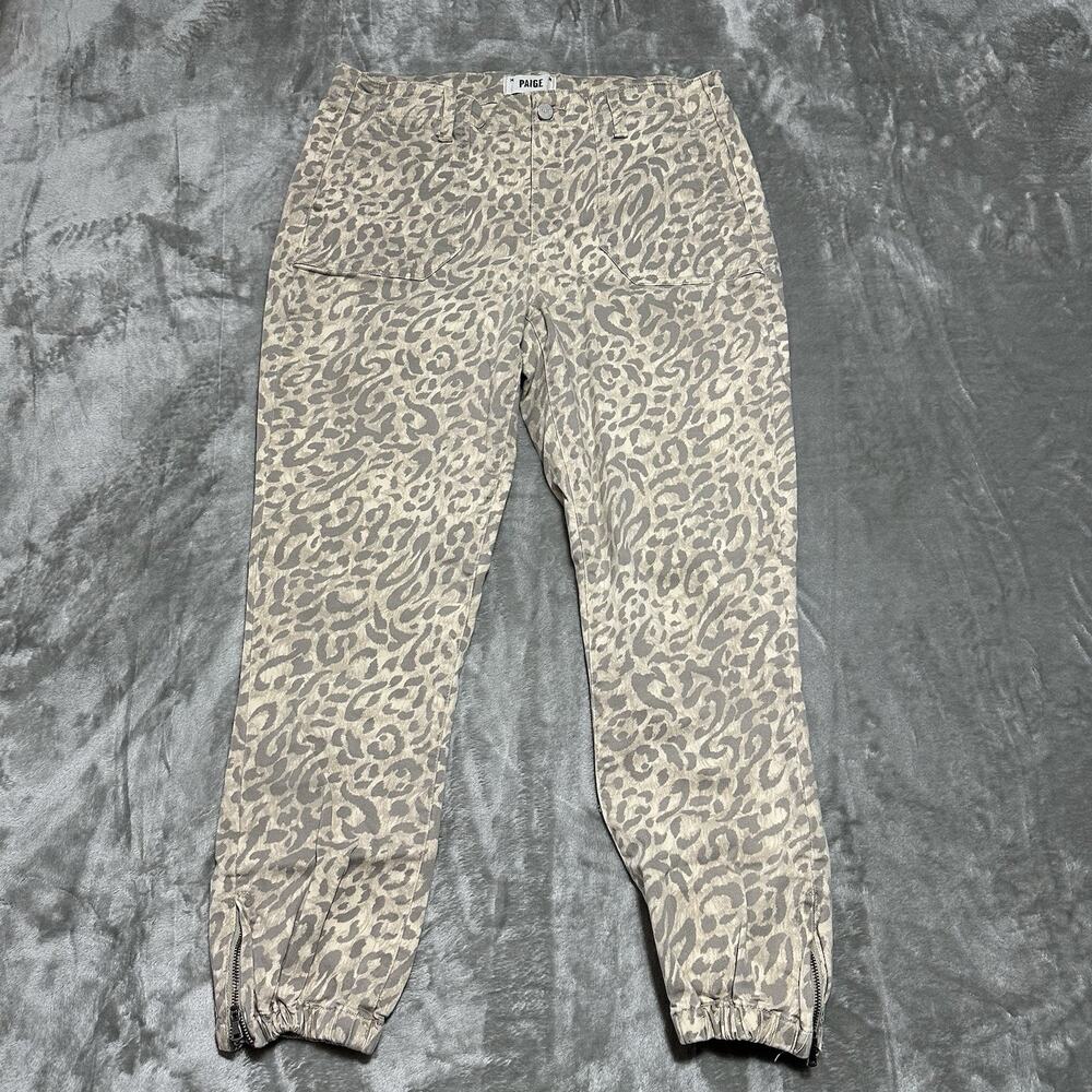 Paige Mayslie Jogger Pants Womens Size 30 Beige Animal Print Stretch Preppy EUC